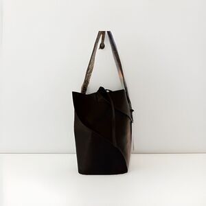 BCBG Maxazria  Structured Bucket Bag Purse Black Asymmetrical Vegan Leather NWT